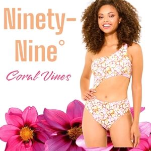 Ninety-Nine Degrees One Shoulder One-Piece Swimsuit Coral Vines Junior Sz XL NWT